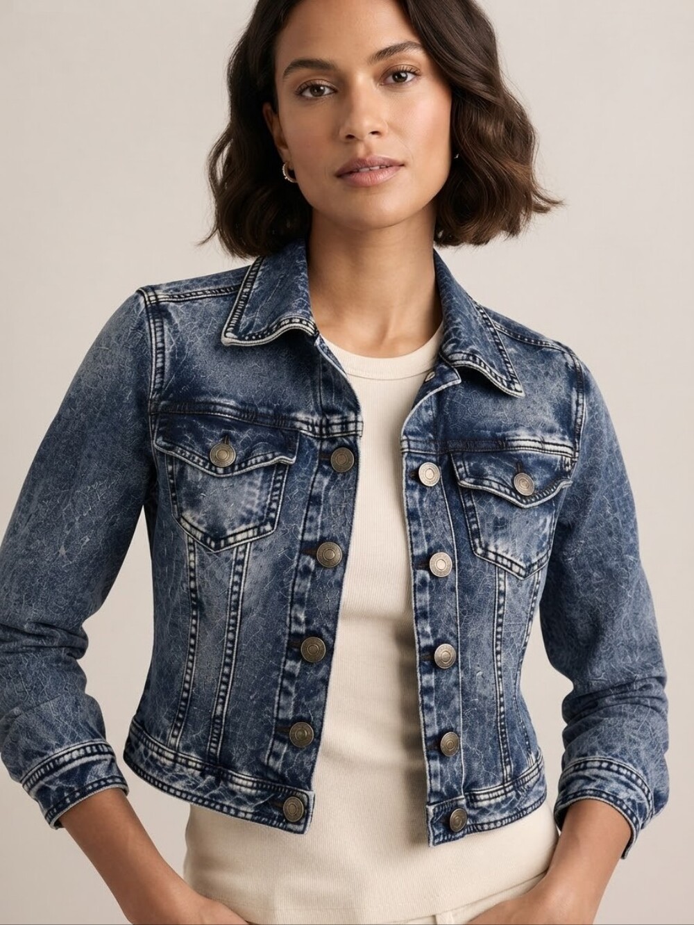 Suko Jeans Women’s Acid Wash Denim Jacket – Medium